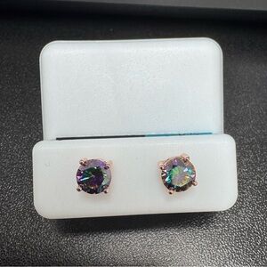 Mystic Topaz Round Stud Earrings - Rose Gold